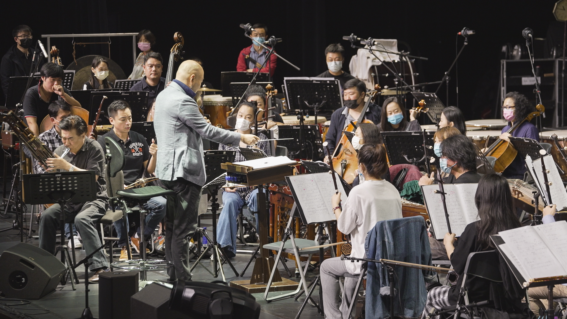 Macao Chinese Orchestra practicing at the Broadway Theatre